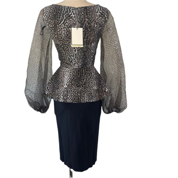 CHIARA BONI Hasana Sheer Leopard Print Organza Peplum Dress Size 40 NWT* - Picture 3 of 8
